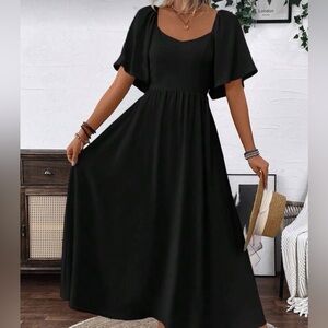 Women's Black Flutter Sleeve Maxi Dress